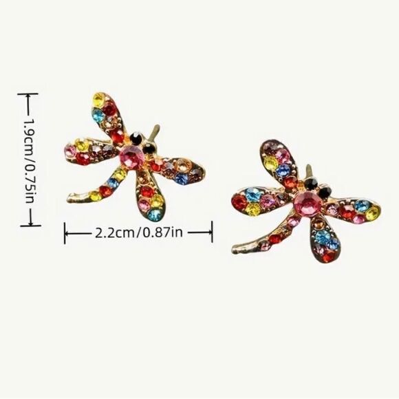 🩵 Betsey Johnson NEW pretty crystal embellished dragonfly stud earrings 🩵 - Picture 4 of 5